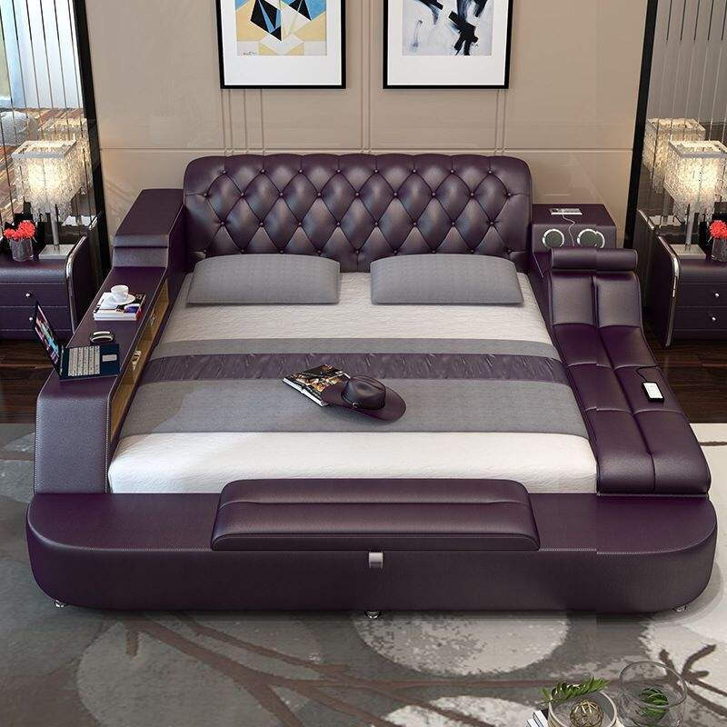 Smart Leather Bed Frame King Massage Audio Storage Compartments - Image 4