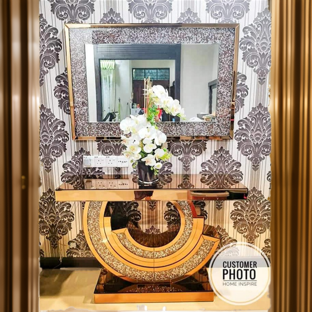 Modern Luxury Console Table Mirror Sparkling Crushed Diamond Mirrored Wall - Image 6