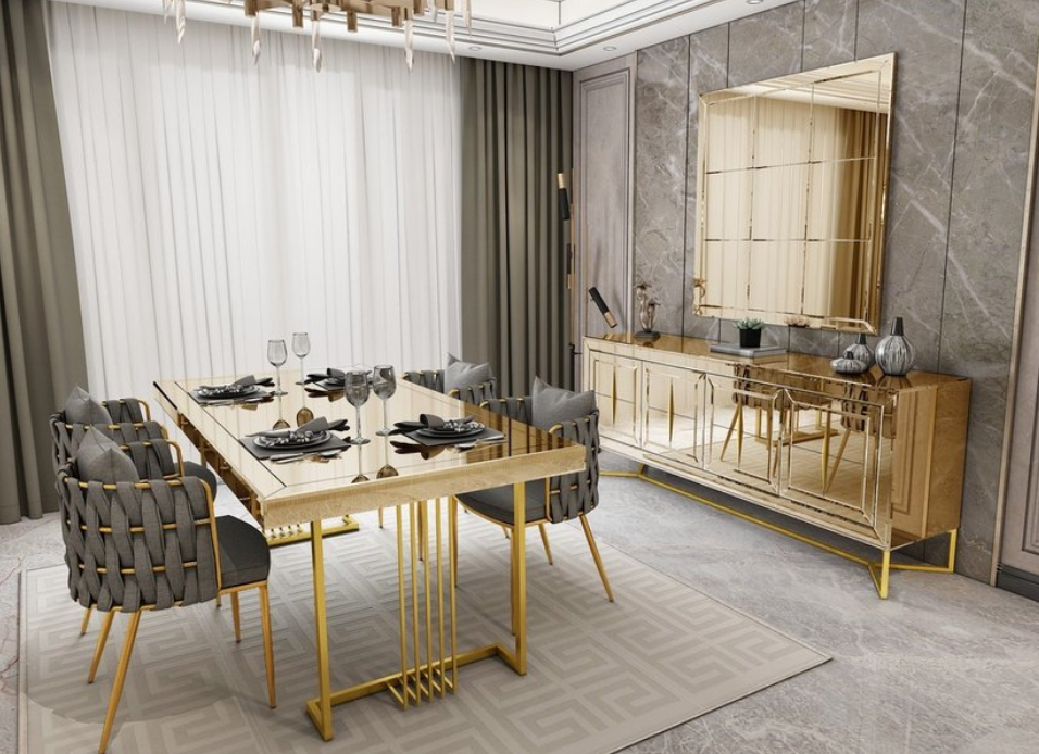 Luxury Stainless Steel Living Home Hotel Mirror Table Set Cabinet - Image 6