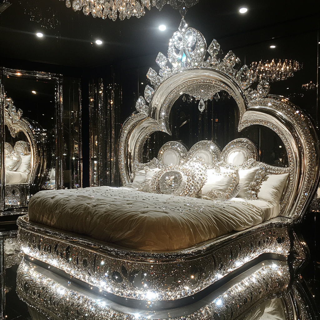 Bedroom Frame Bed Diamond Crystal Wooden Queen/king Size Designer Furniture - Image 6
