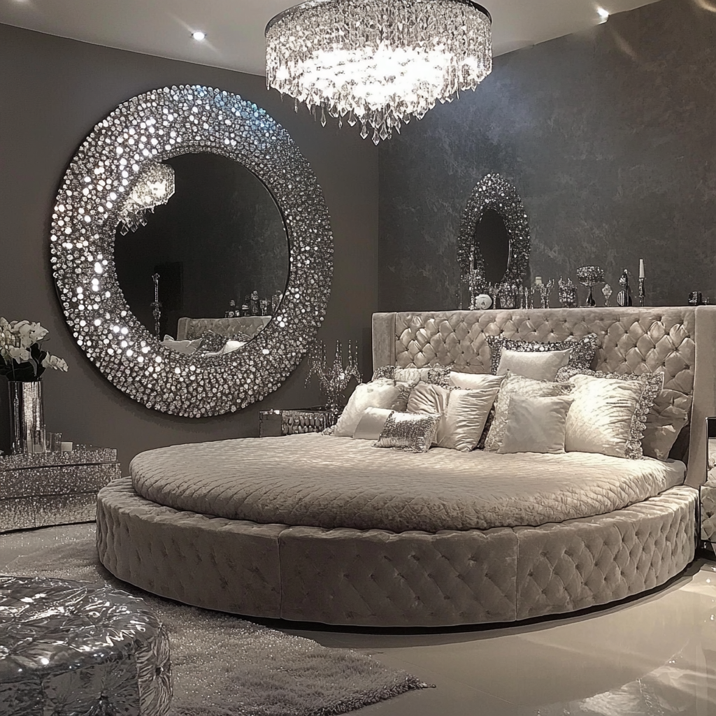 Bedroom Mirror Bed Frame Led Furniture King Size Silver - Image 6