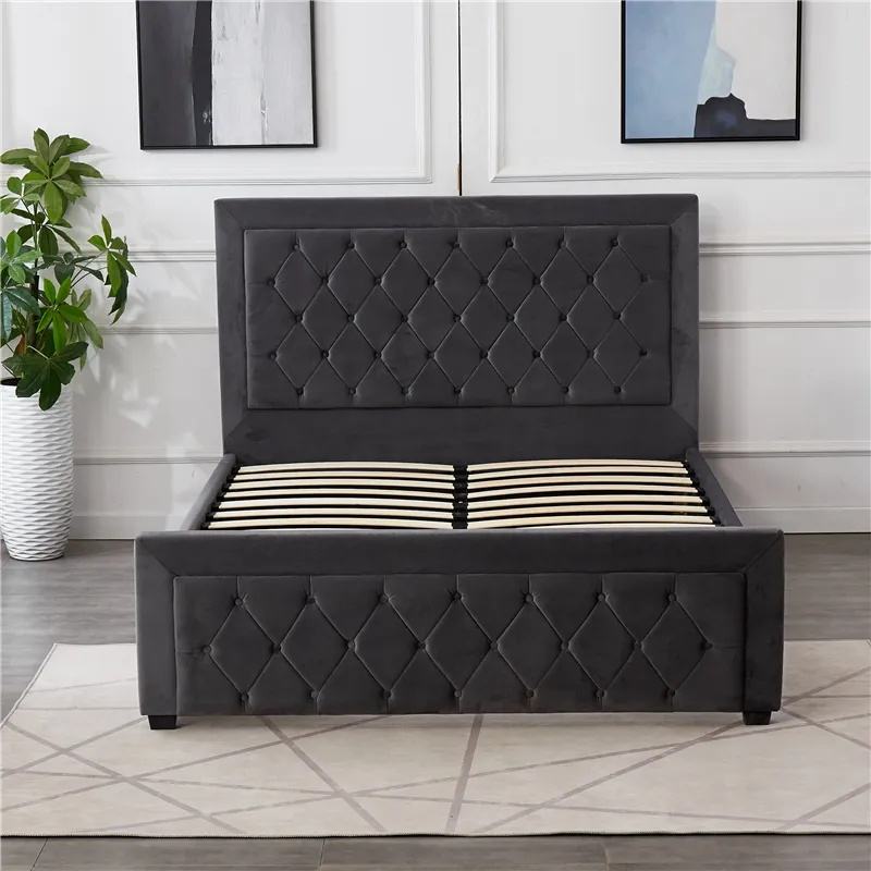 Fabric Bed Frame Dark Grey Velvet Italian Design Upholstered - Image 4