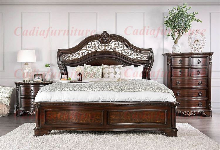 Luxury Wood Bedroom Antique French Furniture Brown Master - Image 6