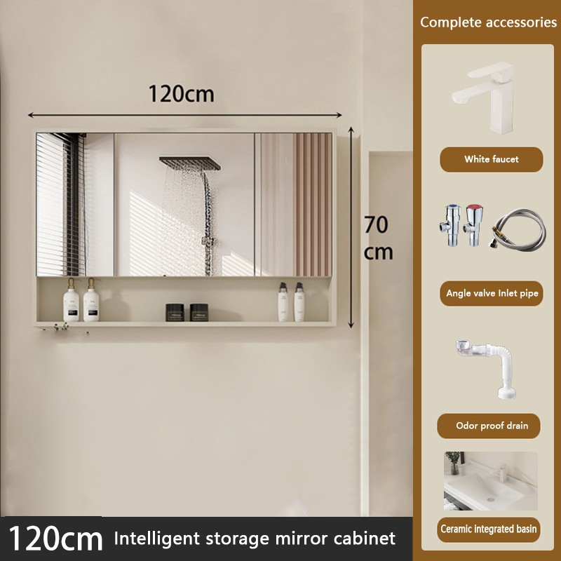 Bathroom Mirror Sink Storage Furniture White Color Vanity Wall - Image 6