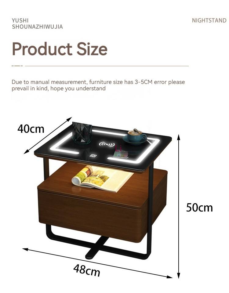 Modern Smart Bedroom Table Furniture Wooden Nightstand Charging Station - Image 6