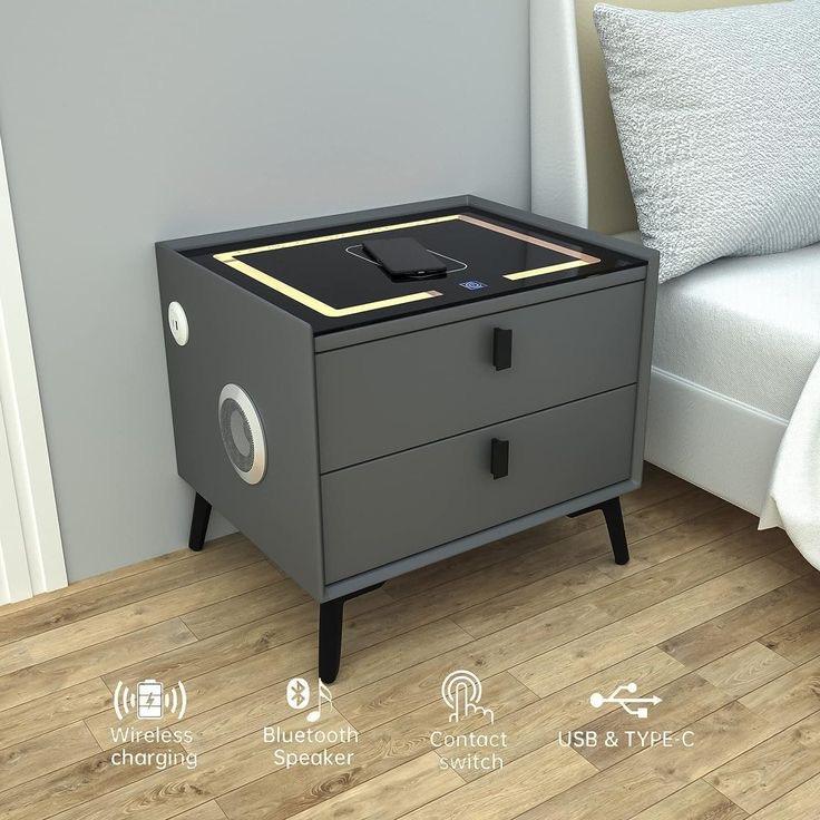 Modern Smart Wood Bedroom Cabinet Table Wireless Charge Household Solid - Image 6