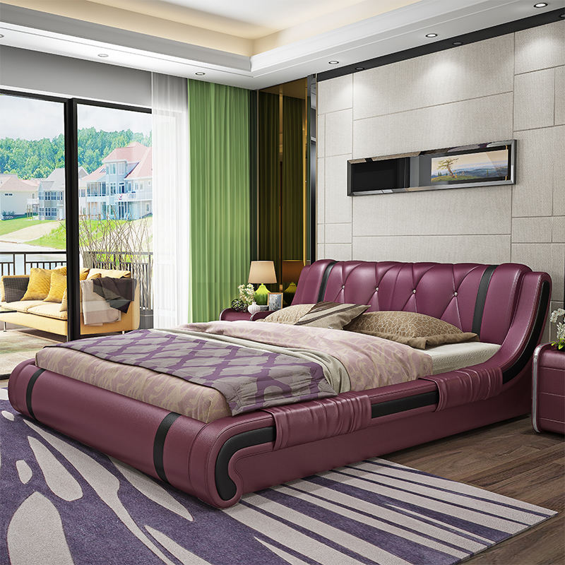 Luxury Leather Wood Bed Frame Set Platform King Size - Image 4