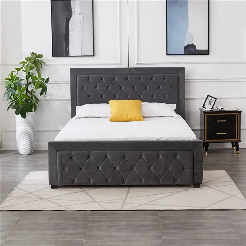 Fabric Bed Frame Dark Grey Velvet Italian Design Upholstered - Image 5