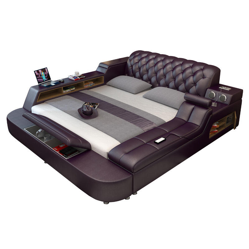 Smart Leather Bed Frame King Massage Audio Storage Compartments - Image 6