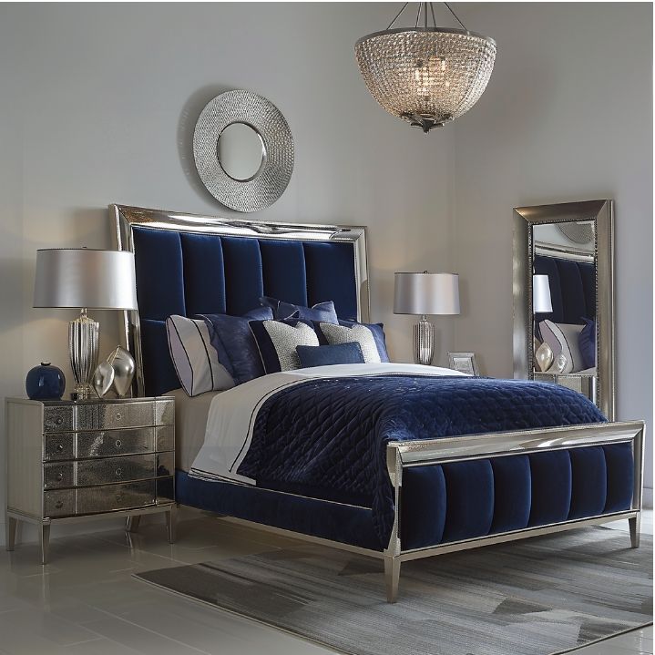 Elegant Bedroom Set Mirror Wooden Furniture King Size Headboard - Image 6