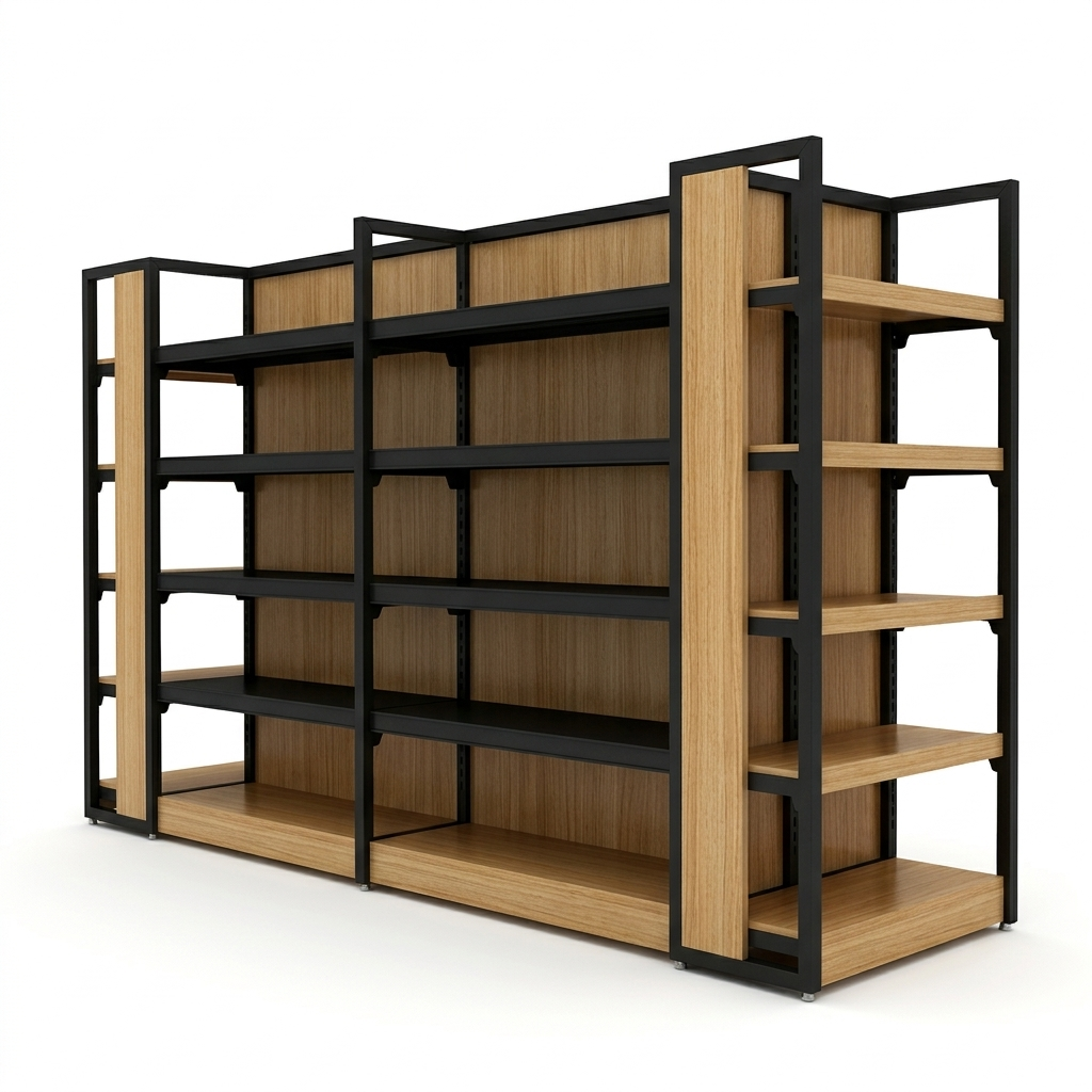 Steel & Wood Commercial Gondola Shelving Retail Store Display - Image 4