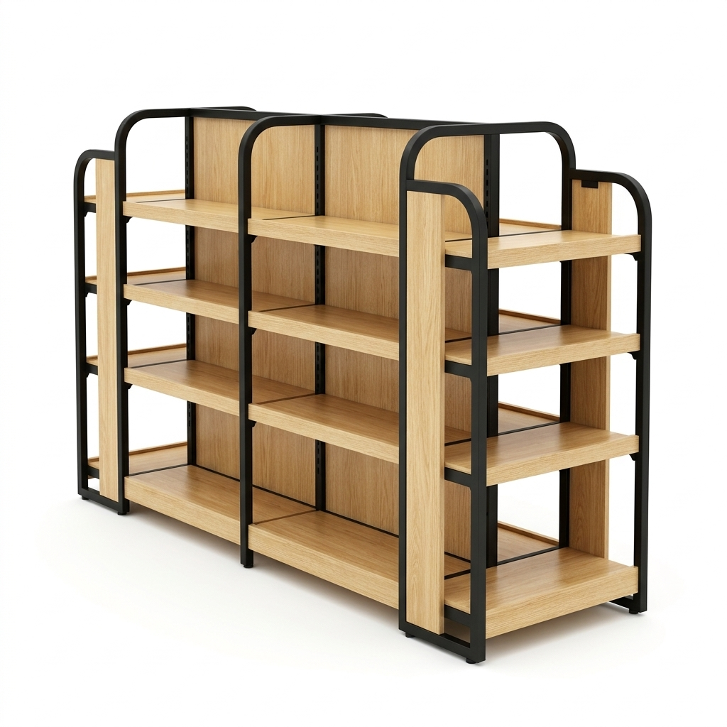 Steel & Wood Commercial Gondola Shelving Retail Store Display - Image 3